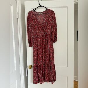Max Studio - Size Large - Maxi Dress - Long Sleeve - Red Floral Boho
